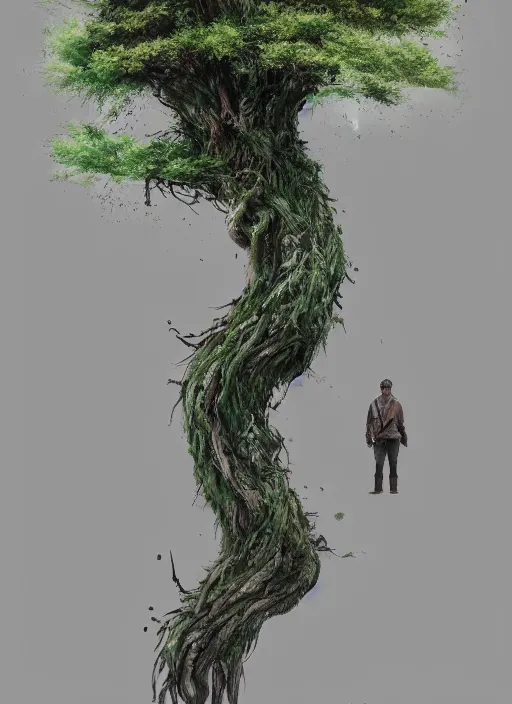 Prompt: a tree in the shape of a man’s face, his dreaded hair is the limbs and roots, epic painting, artstationHD