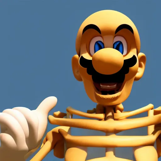 Image similar to A skeleton in the game Super Mario 64, unreal engine, highly detailed, 8k, vray