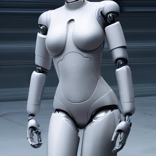 Image similar to Epic masterpiece of a female android robot inspired by ghost in the shell, full body shot, 8k, iridescant colors.