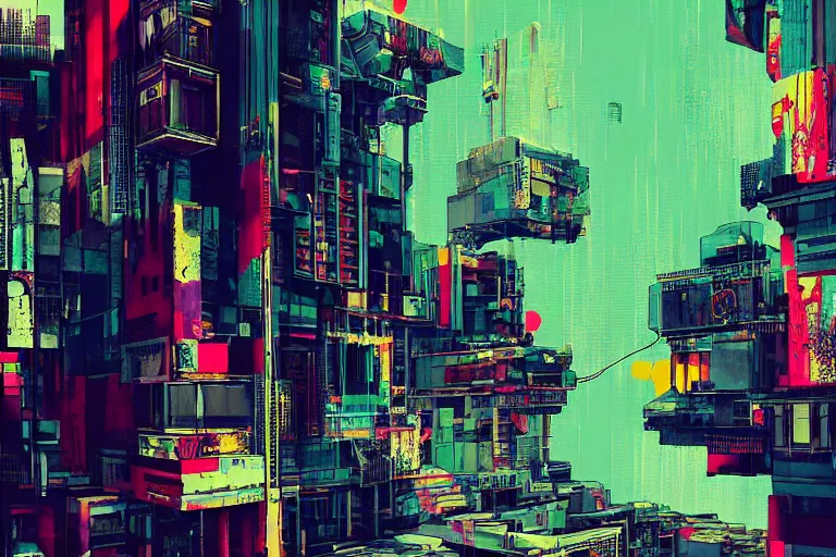 Image similar to architecture collage by atelier olschinsky, cyberpunk, (high contrast), ((oversaturated)), grafitti paint