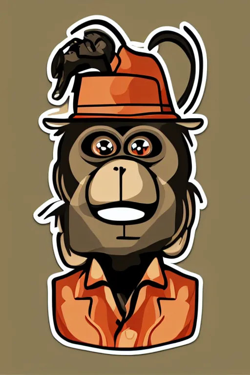 Image similar to Portrait of a Monkey, mafia, gangster, sticker, colorful, illustration, highly detailed, simple, smooth and clean vector curves, no jagged lines, vector art, smooth