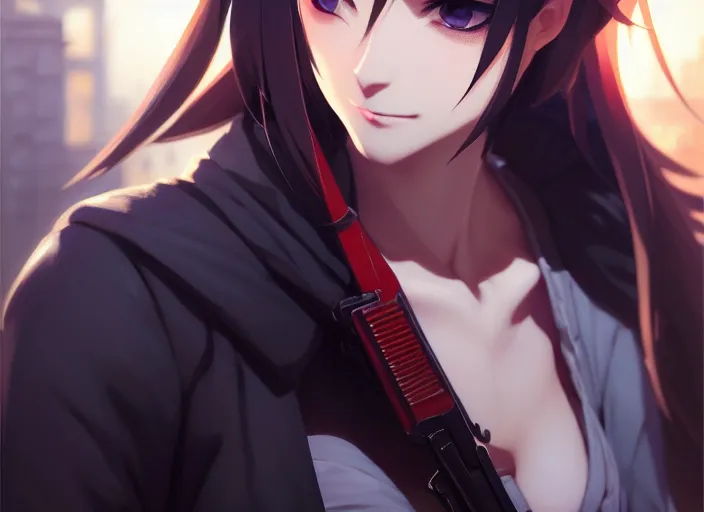 Prompt: a portrait of a beautiful confident assassin woman, finely detailed features, closeup at the faces, perfect art, at a deserted city, gapmoe yandere grimdark, trending on pixiv fanbox, painted by greg rutkowski makoto shinkai takashi takeuchi, akihiko yoshida