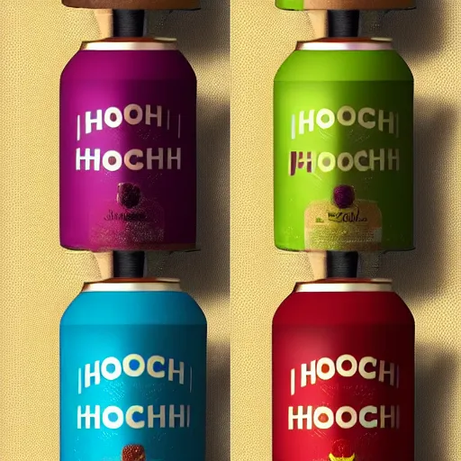 Prompt: hooch alcohol, cider, packaging design, playful, bold colours, glass bottle, label design, behance, packaging of the world