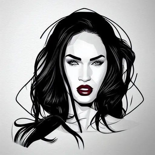Prompt: megan fox portrait, artwork by ryan gajda, graphic design, with geometrical shapes and lines, flat color and line, sketch, minimalistic, procreate, digital illustration, ipad pro, vector illustration, inky illustration, pastel, dribble portraits