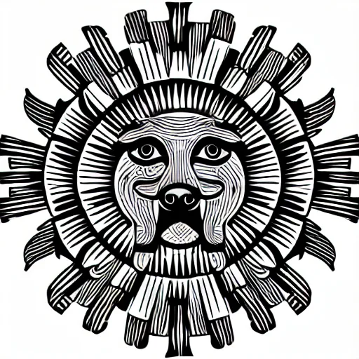 Image similar to tattoo sketch of a dog hugging the sun, on a canva, polynesian style, maori, ornament, lines, vector,