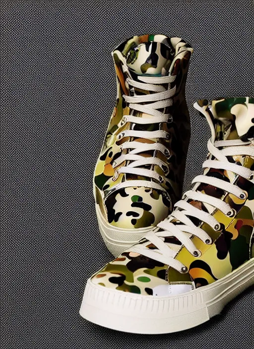 Image similar to hyperrealistic and heavy detailed product photo bape avant garde shoe of movie the fifth element, in front of white back drop, whole shoe is in picture, leica sl 2 5 0 mm, vivid color, high quality, high textured, real life