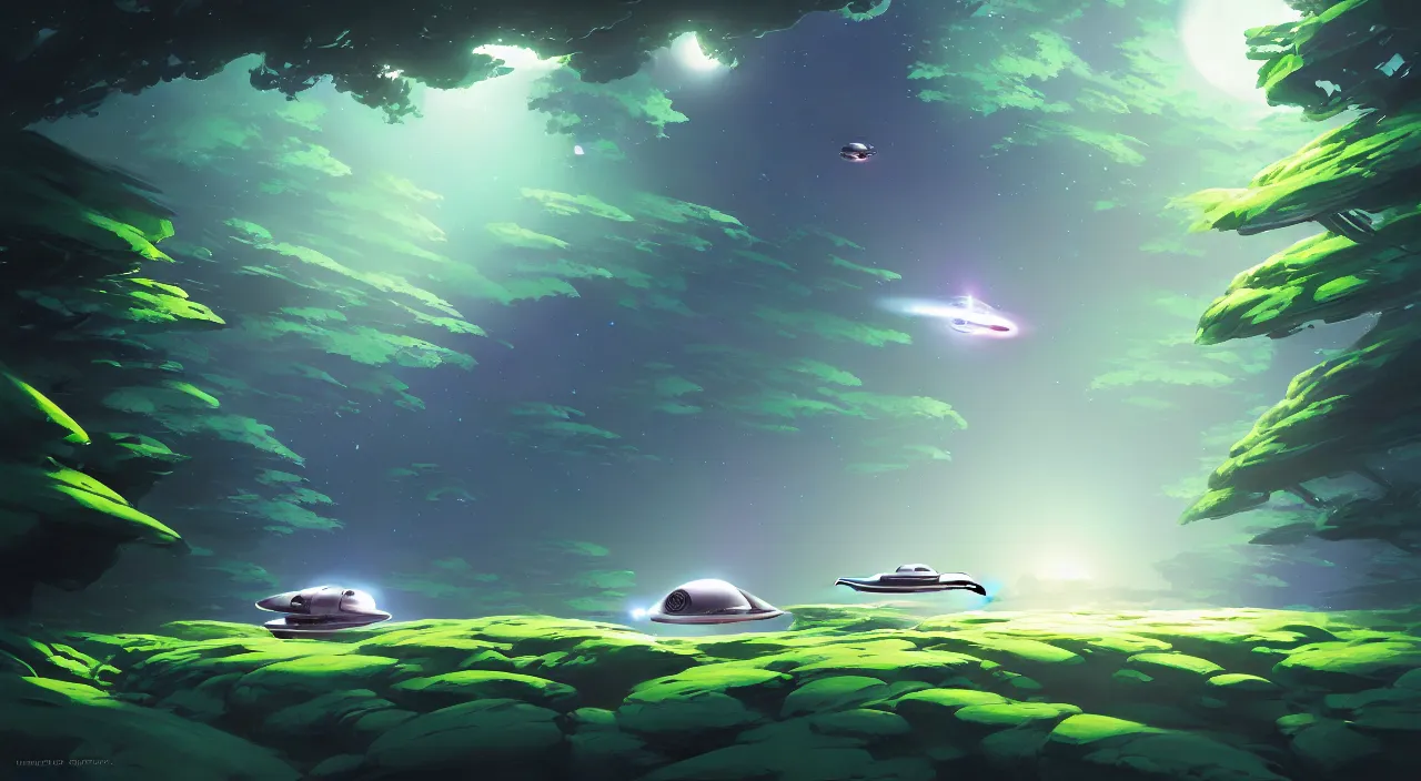 Image similar to hovering spacecraft going through a forest, in marble incrusted of legends official fanart behance hd by jesper ejsing, by rhads, makoto shinkai and lois van baarle, ilya kuvshinov, rossdraws global illumination