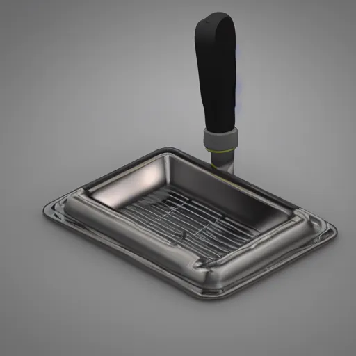 Prompt: 4K 3d render, dishwasher with cast iron skillet inside