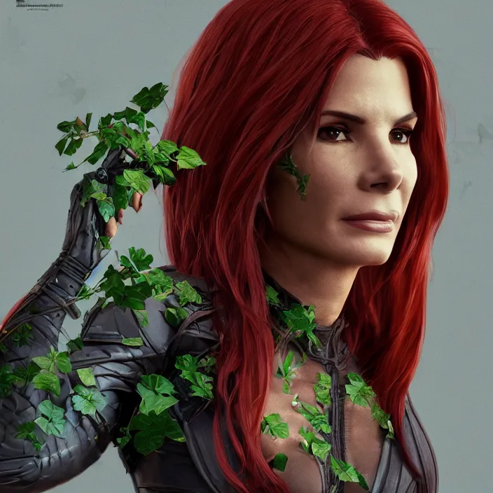 Image similar to portrait of Sandra Bullock as a Poison Ivy in Batman & Robin 1997. intricate artwork. by Tooth Wu, wlop, beeple, dan mumford. octane render, trending on artstation, greg rutkowski very coherent symmetrical artwork. cinematic, hyper realism, high detail, octane render, 8k