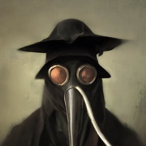Image similar to plague doctor, oil painting, by Greg Rutkowski