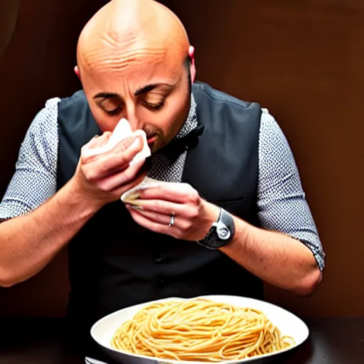 Image similar to joe bastianich puking spaghetti