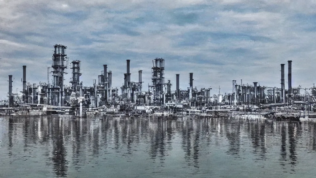 Prompt: a city on a water. industrial art