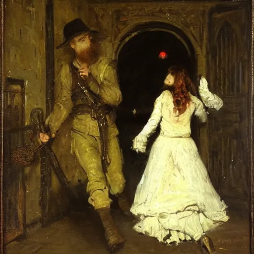 Image similar to man and woman escaping a dungeon by alfred stevens