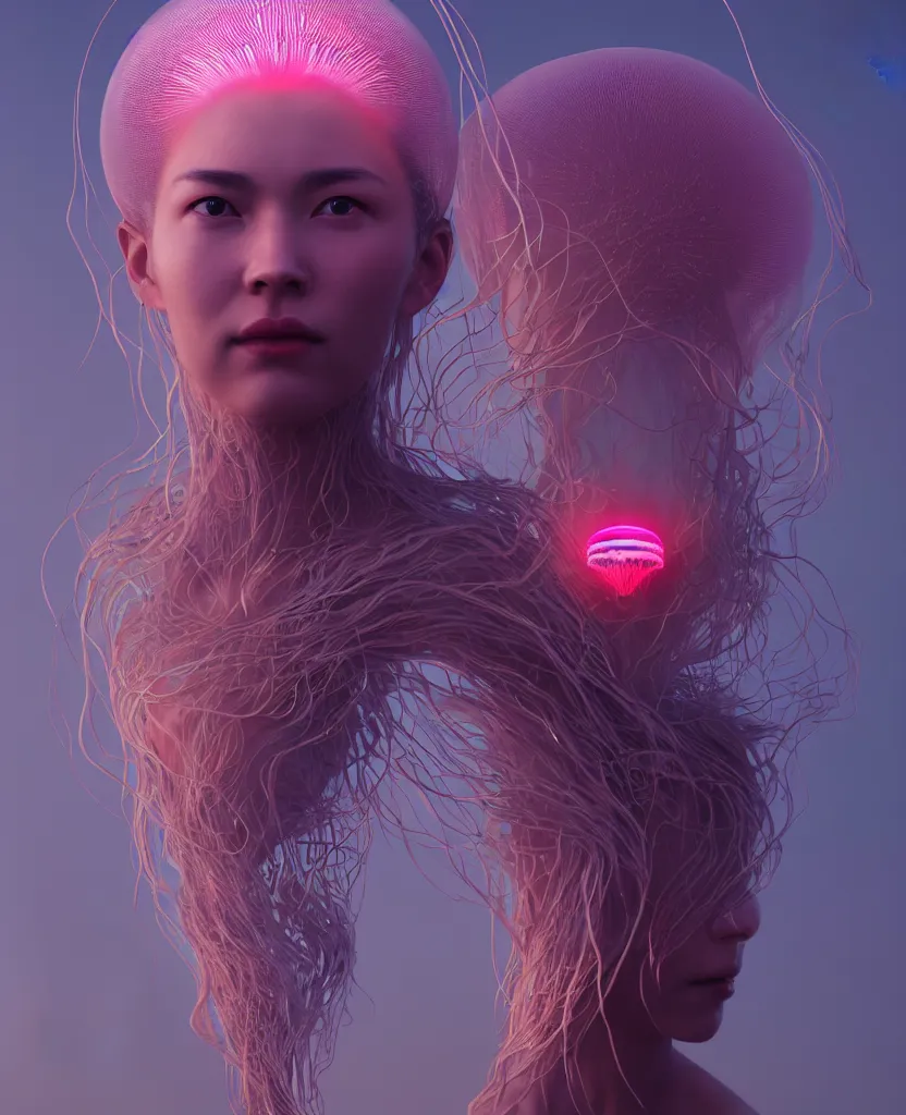 Image similar to goddess portrait. jellyfish phoenix head. intricate artwork by Tooth Wu and wlop and beeple. octane render, trending on artstation, greg rutkowski very coherent symmetrical artwork. cinematic, hyper realism, high detail, octane render, 8k