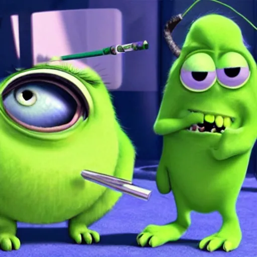 Image similar to mike wazowski as a sith with lighstaber, monster's inc