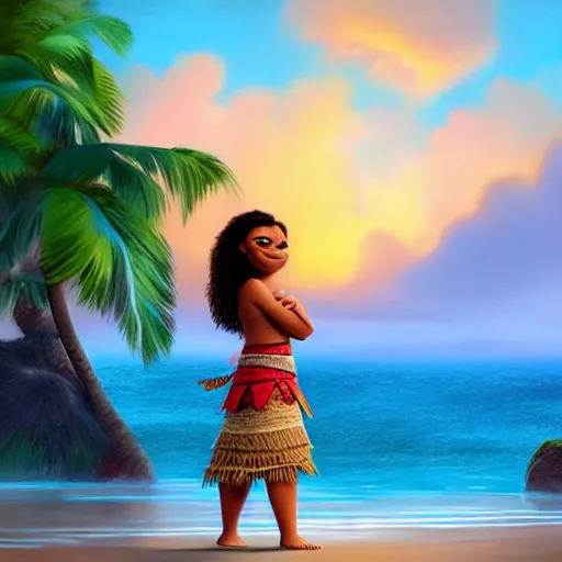 Image similar to Moana kissing Maui, concept art, digital art, Disney style-H 800