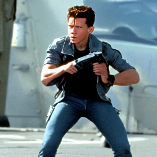 Image similar to tom holland in terminator 2,