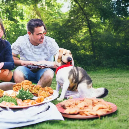 Prompt: pov of dog at family bbq being given treat detailed modern image