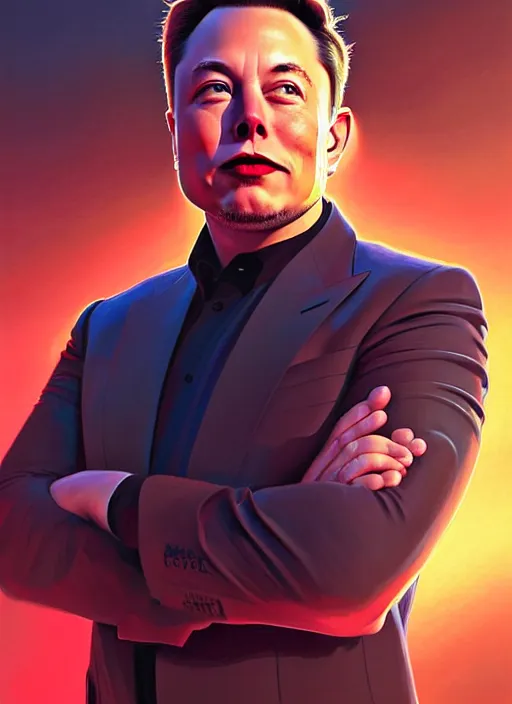 Image similar to high angle photo of elon musk in the style of stefan kostic, realistic, sharp focus, 8 k high definition, insanely detailed, intricate, elegant, art by stanley lau and artgerm