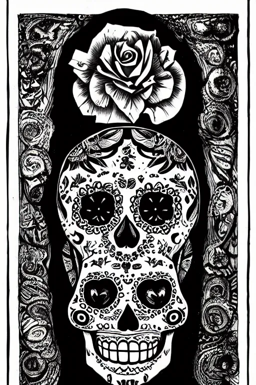 Image similar to Illustration of a sugar skull day of the dead girl, art by H R Giger