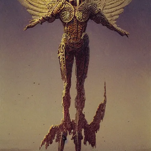 Image similar to arch angel in ancient armor concept, beksinski