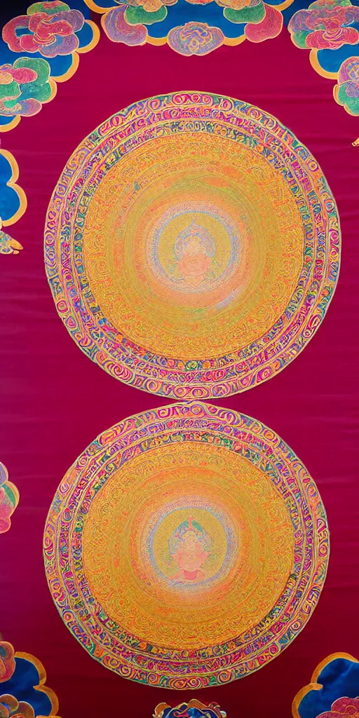 Image similar to a very intricate huge lotus thangka mandala on silk, shot by 5 0 mm f 2