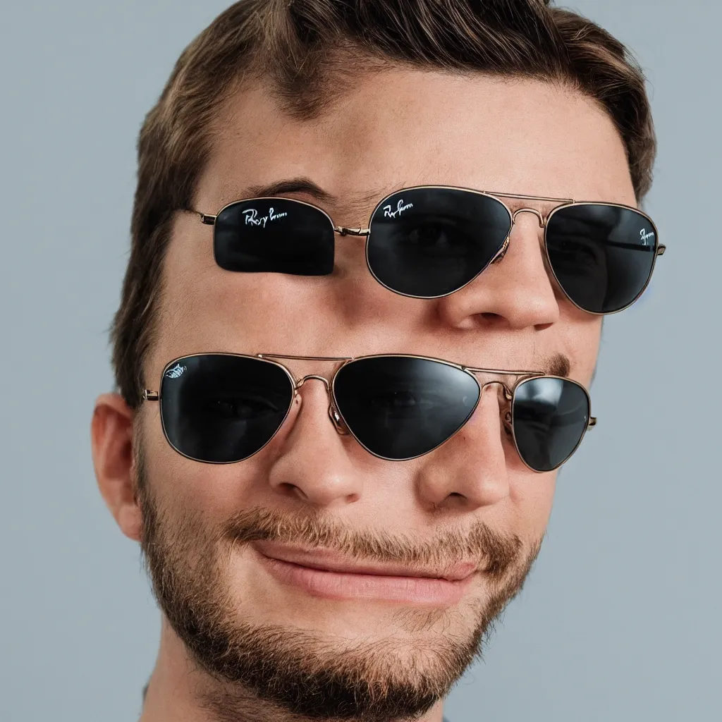 Image similar to one handsome man wearing ray ban aviators, studio photo, 4 k