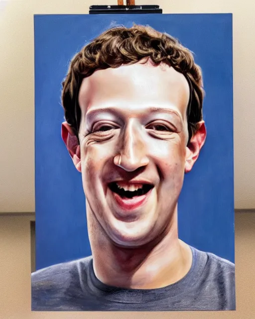 Image similar to photorealistic painting of Mark Zuckerberg with a shortstack body,