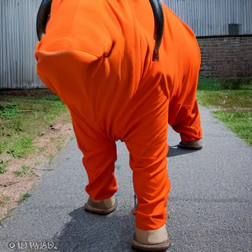 Image similar to bull disguised with orange inmate clothes