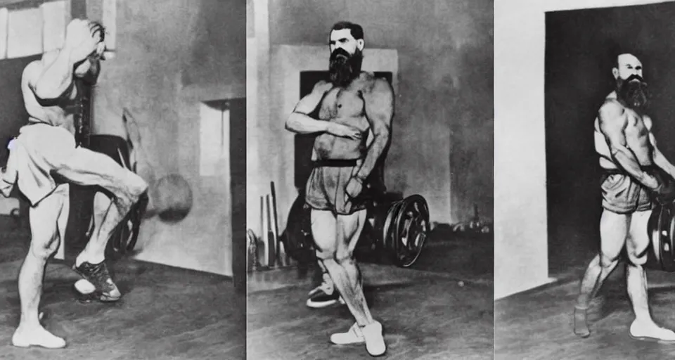 Image similar to photo in color, stalin and lenin in the gym, clear photo