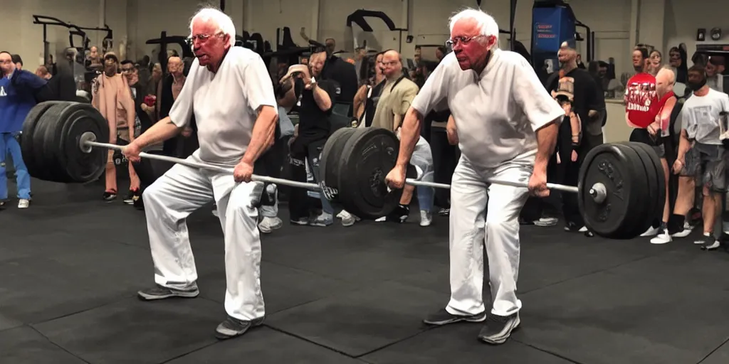 Image similar to bernie sanders, muscular, deadlifting