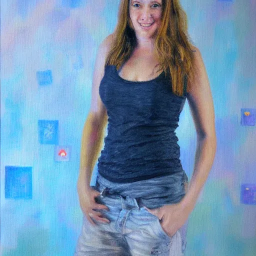 Image similar to an impressionistic painting of youtube sara dietschy, hyperdetailed, hyper realistic