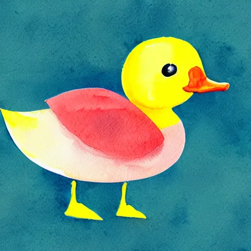 Image similar to watercolor yellow duck with party horn, cute illustration by basia tran