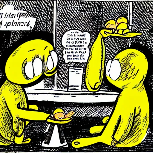 Prompt: Bananas in Pajamas in a penitentiary, newspaper comic-style