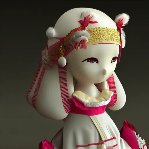 Image similar to cute fumo plush of a courtesan girl from the court of her high imperial majesty, stylized brdf, vray