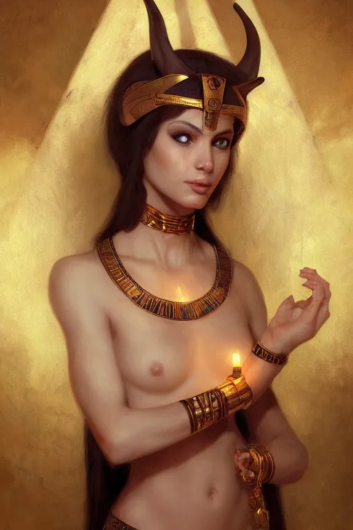 Image similar to portrait of the beautiful egyptian goddess, bastet, bast, woman / cat hybrid, torchlight in an egyptian tomb, digital art by ruan jia and mandy jurgens and artgerm and william - adolphe bouguereau, highly detailed, trending on artstation, award winning,