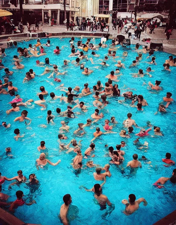 Image similar to “ a mob of angry people stuck in a small square swimming pool ”