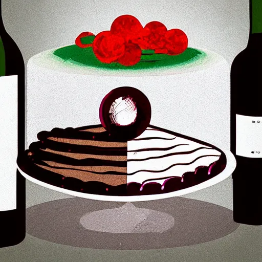 Prompt: “a birthday cake and wine imagined by Petros Afshar”