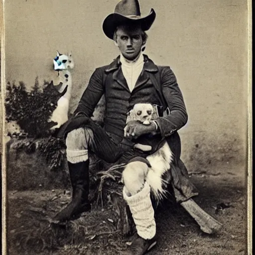 Image similar to cowboys and their cats, 1 8 0 0 s, photograph