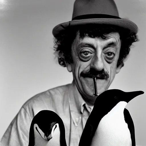 Prompt: “ kurt vonnegut smoking a huge dooberton with a penguin sitting next to him ”