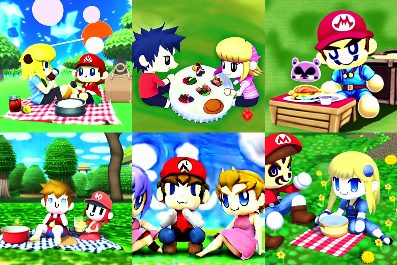 Prompt: cute chibi smash bros picnic