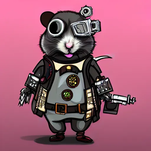 Image similar to a cute cyberpunk hamster as a supervillain, steam punk, gothic, 4 k