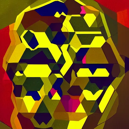 Image similar to face portrait of a woman, hexagon polygon, bees