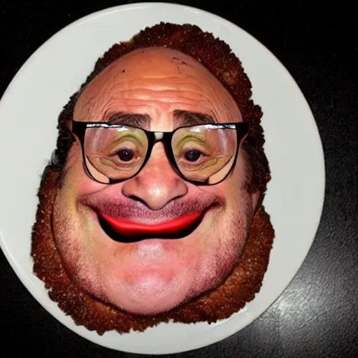 Image similar to a steak with danny devito's face
