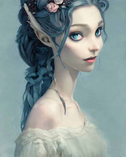 Image similar to elegant mysterious solemn zombie victoria everglot from the corpse bride, portrait, illustration, rim light, top light, summer clear blue sky, perfectly shaded, soft painting, art by krenz cushart and wenjun lin