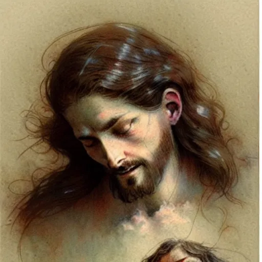 Prompt: (((((1950s Jesus . muted colors.))))) by Jean-Baptiste Monge !!!!!!!!!!!!!!!!!!!!!!!!!!!