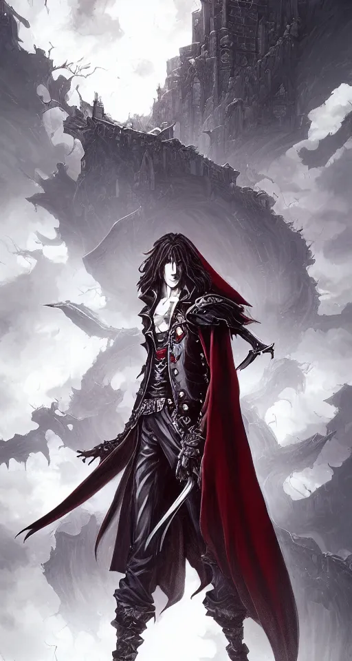 Prompt: alucard standing alone, castlevania, by stanley artgerm lau, wlop, rossdraws, james jean, andrei riabovitchev, marc simonetti, and sakimi chan, trending on artstation