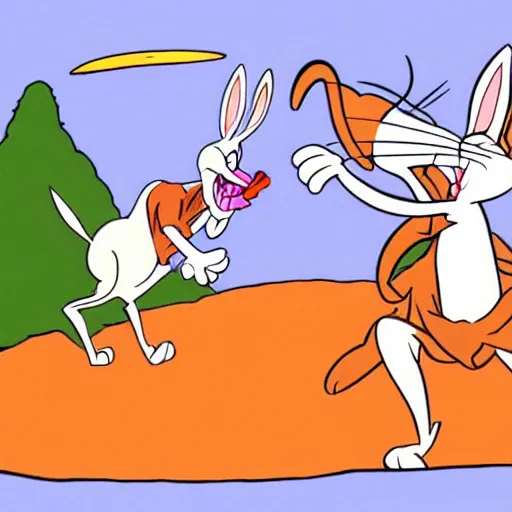 Prompt: bugs bunny being eaten by a mountain lion, animated, old cartoon style