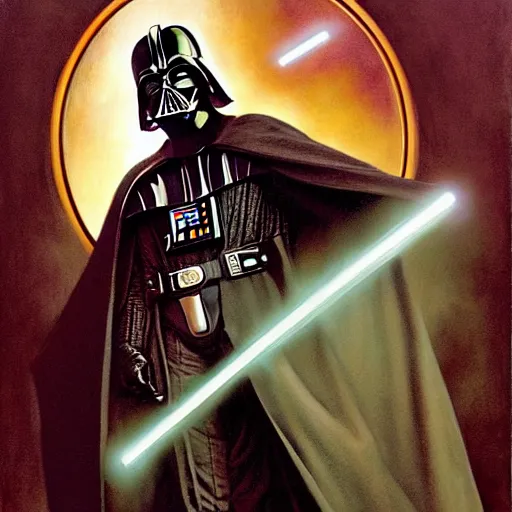 Image similar to portrait of darth vader, by donato giancola, alex ross, howard david johnson, and norman rockwell.