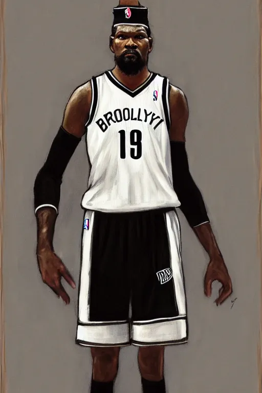 Image similar to full body portrait of the dictator of the brooklyn nets, 1 8 8 9, in full military garb, kevin durant, oil on canvas by william sidney mount, trending on artstation